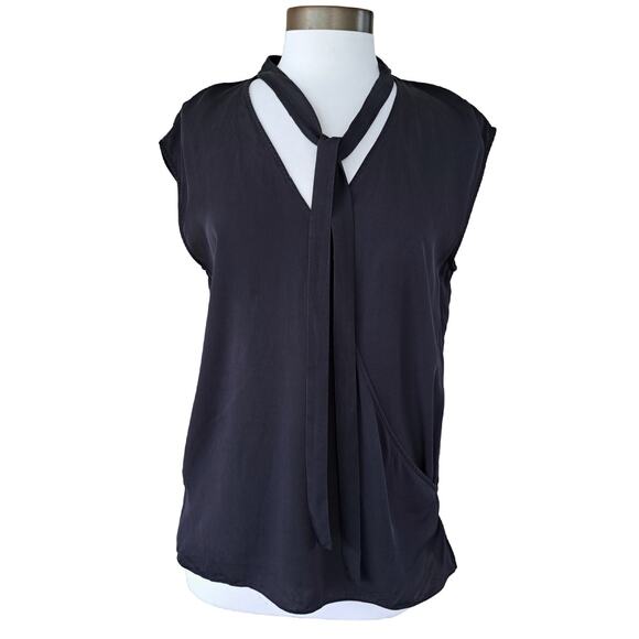 THEORY Relaxed Tie-Neck Sleeveless Silk Wrap Top in Black Size Small - Picture 2 of 11
